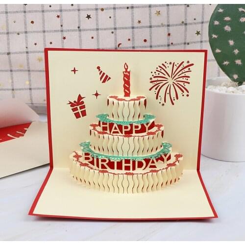 3D Happy Birthday Cake Postcard With Envelope New Friends Greeting Gift Cards