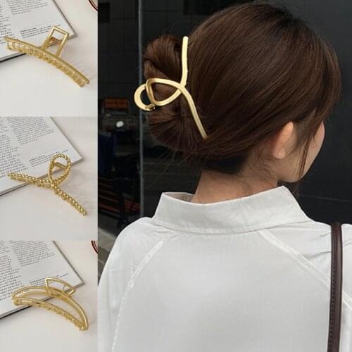 4 Pieces Gold Matte Metal Hair Claw Clip Simple Minimalist Non-Slip Large Jaw Clamp Elegant Geometric Ponytail Barrette