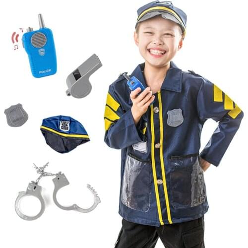 5PCS Children Halloween Policeman Costumes Kids Party Carnival Police Uniform Shirt Hat Whistle Boys Army Policemen Cosplay