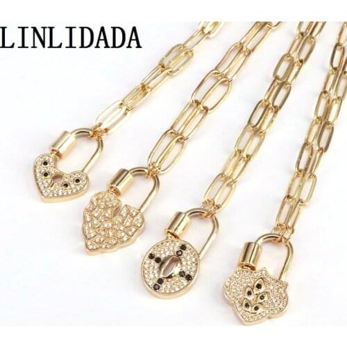 5Pcs Gold Color Jewellery Screw Clasp Pendant Necklace Heart Pendant Necklaces Punk Chain for Women Girl