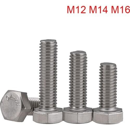 1Pcs DIN933 M12 M14 M16 Full Thread Six Angle Bolt External Hex Head Cap Screws 304 Stainless Steel Hex Bolt Length 20-150mm