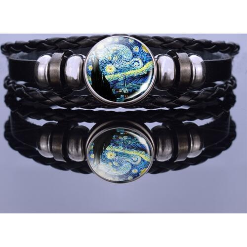 Van Gogh Art Bangles Starry Night Sunflower Art Jewelry Famous Oil Painting Trendy Bracelets for Women men Gifts