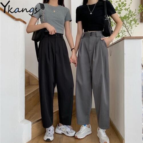 Plus size Simplicity All-match women suit pants Korea loose autumn classic Commuter style casual daily Office ladies trousers