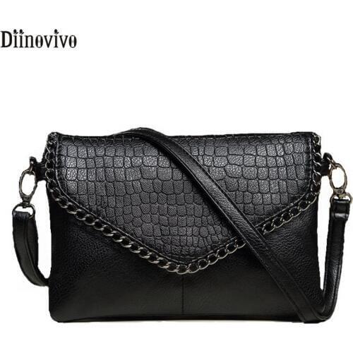DIINOVIVO Brand Envelope Bag Women PU Leather Handbags Chain Shoulder Bag Small Punk Handbag Purse Ladies Crossbody Bag WHDV0048