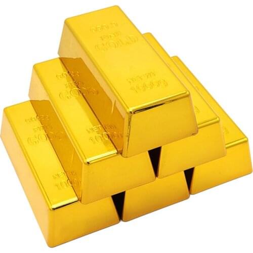 2Pcs Simulation Plastic Hollow Gold Bullion Fake Gold Brick Creative Artificial Gold Bar Decorative Prop for Party Activity