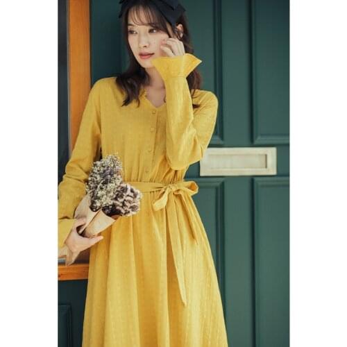 INMAN Spring Autumn Elegant Lady Solid Color Jacqueline Elastic Waist Women Long Sleeve Dress