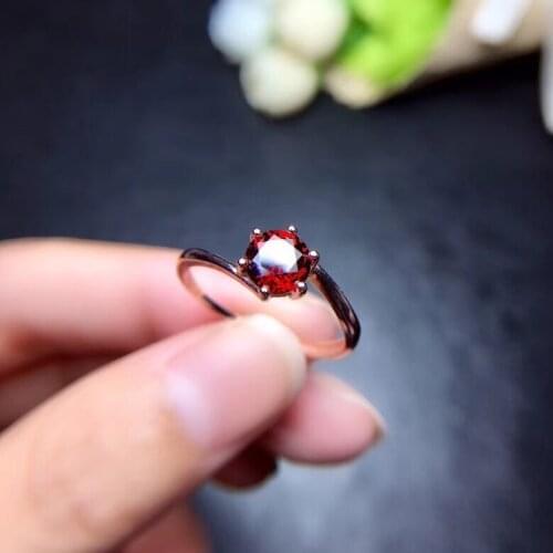 925 Pure silver inlaid natural red garnet ring natural gemstone fashion surround round concise ring girl wedding gift jewelry