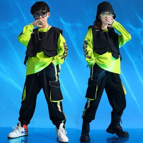 2020 Boys Jazz Dance ChildrenS Suit Girls Street Dance Practice Clothes Stitching Stage Performance Cool Handsome Costume PP001