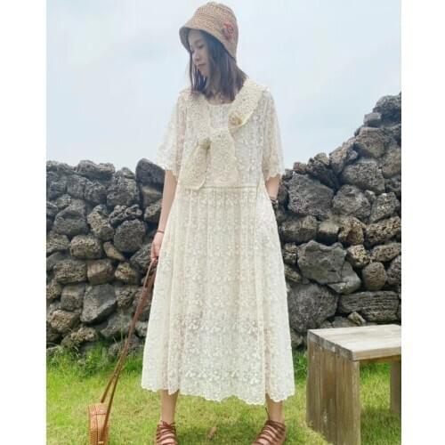 Lamtrip embroidery long sleeve lace dress