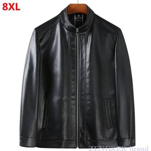 Large size leather casual PU jacket extra large size business plus size male Faux Leather jacket faux fur coat men 8XL 7XL 6XL