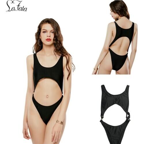 LaFata Womens Deep V Neck Sexy One Piece Swimsuit Cut Out Strappy Monokini Bathing Suit