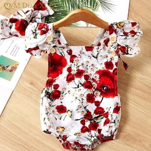 Summer Newborn Baby Girl Clothes Kids Girls Jumpsuit Floral Straps Halter One Piece Rompers Overalls Casual Outfits 0-24M