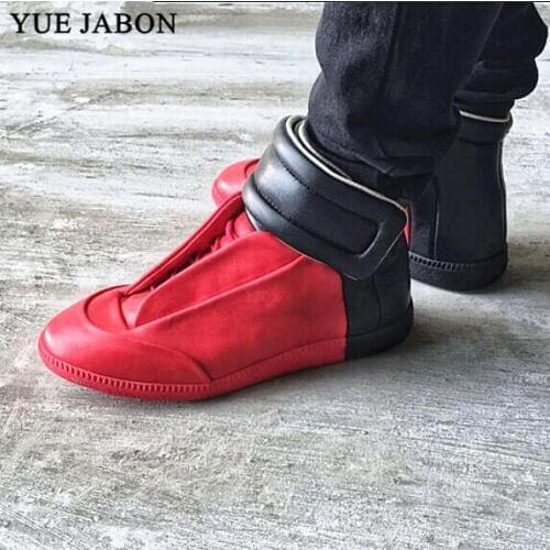 Men casual street style shoes men smooth surface dress shoes flats fashion high top male trainers shoes hook&loop sneakers