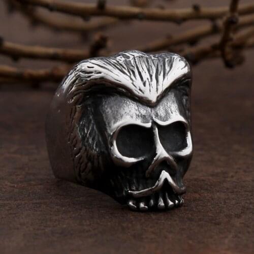 Vintage Beard Skull Rings For Men Cool Punk Hip Hop Stainless Steel Skull Biker Ring Mens Motorcycle Jewelry Gift Dropshipping