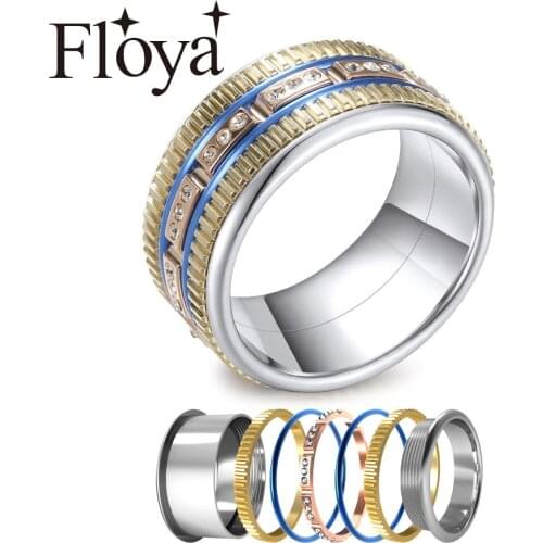 Floya Gear Band Ring Set Women Boho Stainless Steel Band Ring Gold Latest Layered Interchangeable Loop Femme Bijoux