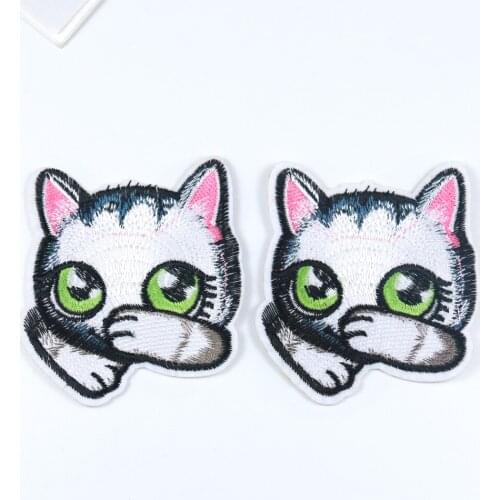 2PCS NEW Animals Embroidery Patch Shy Kitten Lovely Cat High quality Creative Applique Iron on Clothes Hat T-shirt 82*75mm
