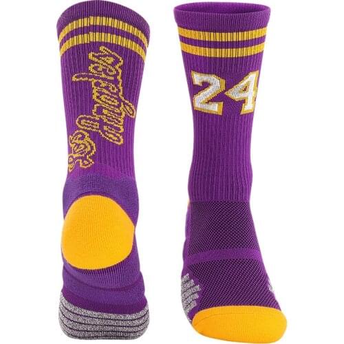 NO24 Number 24 Yellow Purple LA Finals Basketball Team Man Digital Socks Elite Sports Los Angeles Terry Champion Drop Shipping