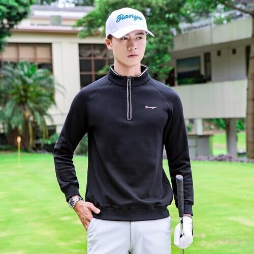 2020 Golf Clothes Mens Long Sleeve thick fleece T-Shirt Autumn and Winter zipper collar windproof Warm Golf Sportswear tops
