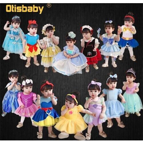 Infant Girls Dress Princess Romper Baby Girl 1 2 3 4 5 6 Year Snow White Anna Elsa Belle Mermaid Costume Spain Kids Clothes