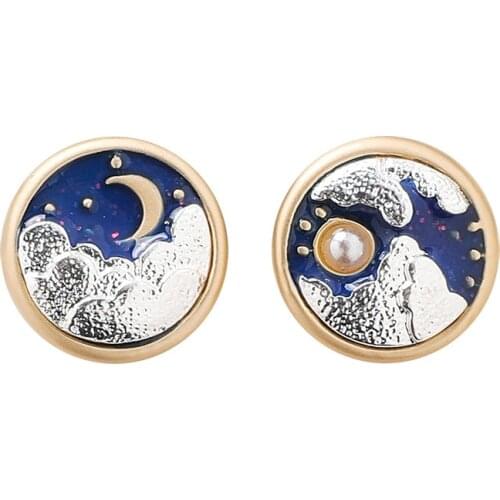 Sweet Three-dimensional Sun Moon Clouds Stud Earrings for Women Cute Colorful Small Statement Earrings Korean Earrings Jewelry