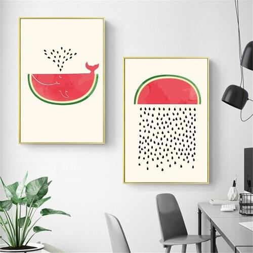 Watermelon Nordic Poster Cute Food Painting Wall Art Canvas Poster Watercolor Prints Wall Pictures For Living Room Home Decor