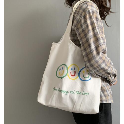 Hot Selling Women Cotton Shopping Bag Canvas Tote Shoulder Bag Cloth Shopper Students Girl Big Capacity Beach Eco Folding Bag