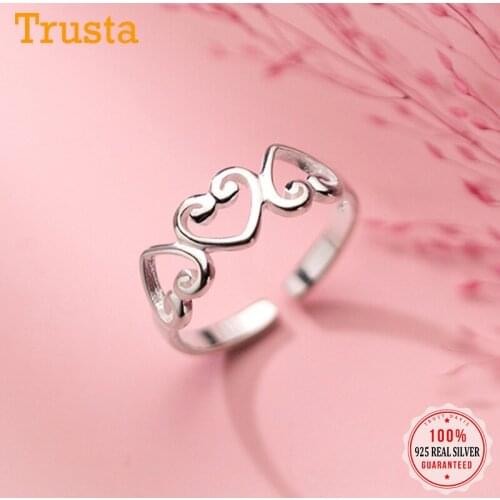 TrustDavis Real 925 Sterling Silver Fashion Sweet Hollow Heart Opening Tail Ring For Women Wedding Party Fine S925 Jewelry DB037
