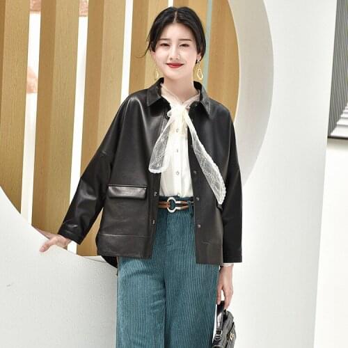 Ladies Casual Simple Niche Retro Loose Straight Short Single-breasted Natural Sheep Leather Jacket With Pocket Coat пальто