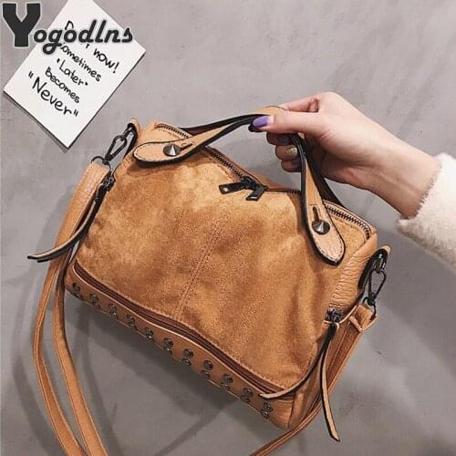 Vintage Matte PU Leather Boston Handbag Women High Quality Shoulder Crossbody Bags Fashion Rivet Ladies Pillow Designer Totes