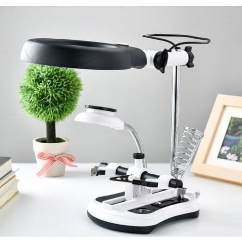 Pluggable 2.5 times 5 times 10 times maintenance desk with lamp magnifier with LED lamp, clock, watch, welding mobile phone