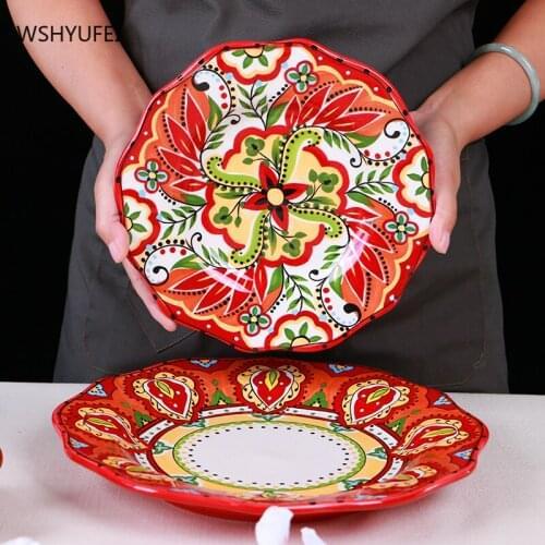 WSHYUFEI Retro Ceramic Handle Salad Bowl Household Oven Breakfast Bake Pan Microwave Soup Bowl In-glaze Tableware