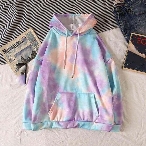 Women Casual Dye Printed Long Sleeve Drawstring Hoodies Sweatshirt with Pockets