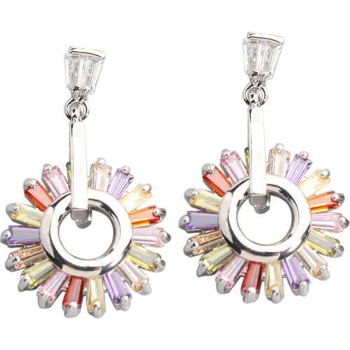 Radient Multi-Color MultiGem 3*3mm Semi-precious Silver Cool For Womens Stud Earrings ED0320