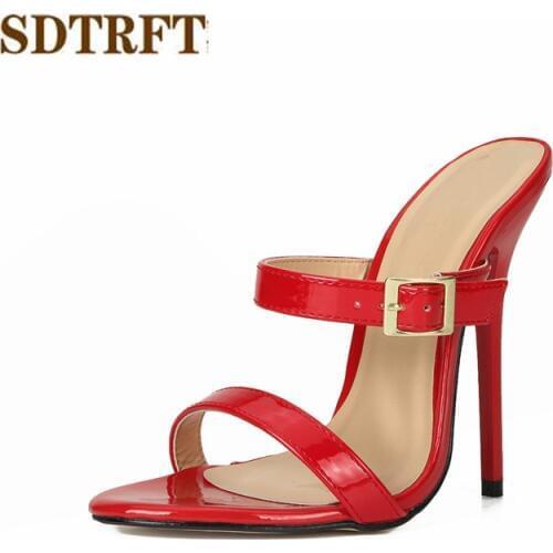 SDTFET woman Buckle Slipper Summer shoes Slip-On zapatos mujer 13cm Thin Heels Sandals Party Pumps Dress Sandalias Plus:37-47 48