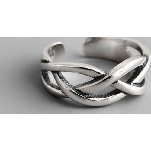 Fashion Hollow Stackable Big Chunky 925 Sterling Silver Ring For Women Retro Vintage Thai Silver Simple Cross Jewelry Gifts