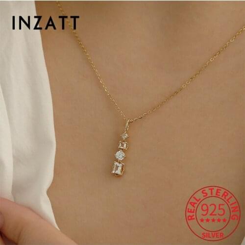 INZATT Real 925 Sterling Silver Zircon Round Choker 14K Gold Necklace For Fashion Women Bohemian Fine Jewelry Drop Shipping