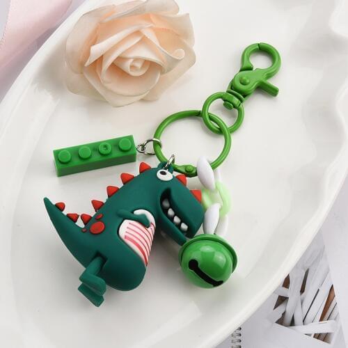 1Pc Cartoon Green Dinosaur Key Ring Keychains for Women Girl Gift Bag Building Blocks Bell Key Chain Rings DIY Doll Hanging K15