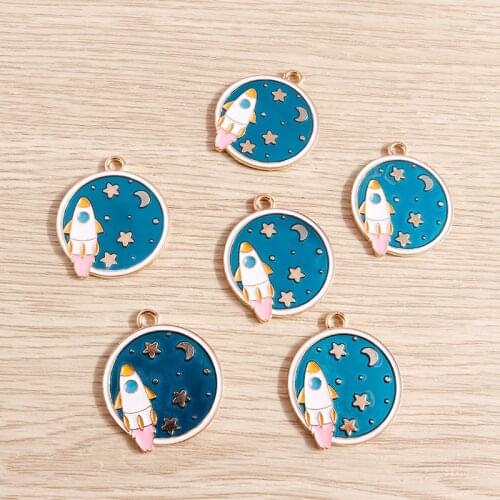 10pcs 25*29mm Enamel Space Rocket Moon Star Charms for Jewelry Making Drop Earrings Pendants Necklaces DIY Crafts Accessories