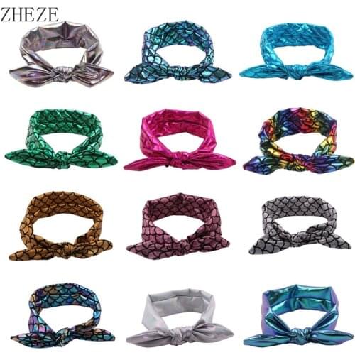 12Pcs/Lot Mermaid Metallic Headband Headwear Bunny Ears Headband Girls 2021 Knot Rabbit Ears Headband Hair Band Hair Accessories