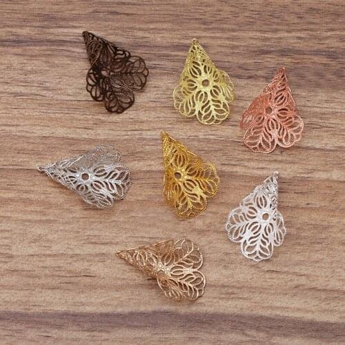 1000pcs Brass Metal Filigree Flower Tassel Caps Charms DIY Women Bridal Wedding Hair Jewelry Accessories Wholesale