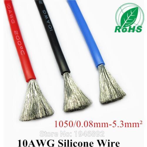 10AWG Flexible Silicone Wire RC Cable 10AWG 1050/0.08TS Outer Diameter 5.5mm 5.3mm Square Model Airplane Wire Electrical Wire