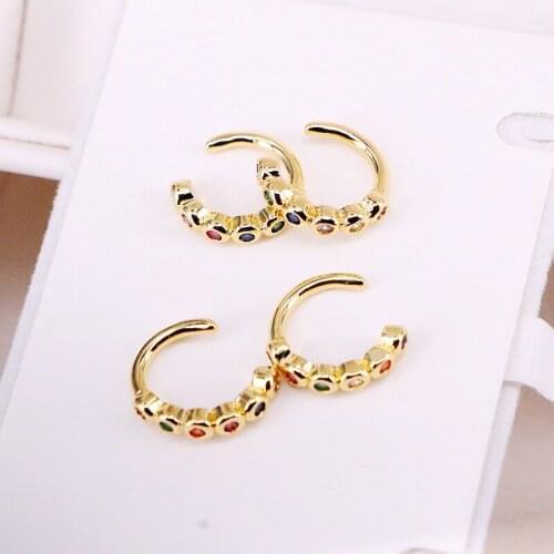 6Pairs, Rainbow Gold Color No Piercing Colorful Cuff Earring Multi Clip Ear Zirconia Micro Pave CZ Crystal For Girl Women Gift