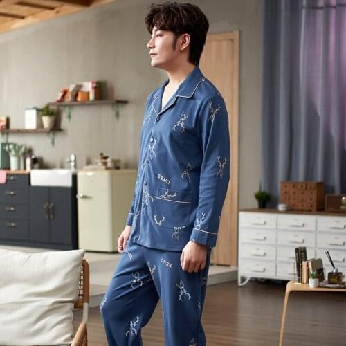 6535 Cotton Turn-down Collar Button-Down Long Sleeve Trousers a Sets Pajama Autumn Winter Boy Man Jammies Nightwear Pyjamas nlzm