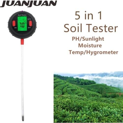 5 in 1 Soil Tester Soil Moisture Monitor PH Measure Thermometer Hygrometer Sunlight Intensity Garden Test Tool For Plant 30%off