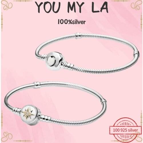 Authentic 925 Silver Jewelry Bracelet Original Pand Snake Chain Charm Bead Bangle Timeless Love For Women Gift