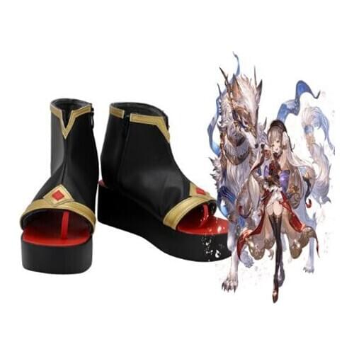 Granblue Fantasy Pholia Cosplay Boots Shoes Black Leather Women Shoes Costume Customized Accessories Halloween Party Shoes