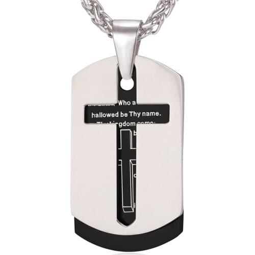 Collare Bible Lords Prayer Cross Pendants 316L Stainless Steel Dog Tag Necklaces Gold Color Scripturoe Men Jewelry P509