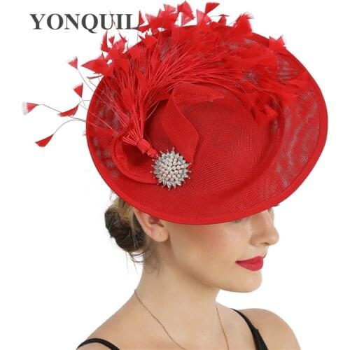 Elegant Bride Wedding Red Hat Fasscinator Hairpin Women Cocktail Race Headpiece Hair Clip Ladies Mesh Fancy Hair Accessories