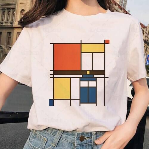 100% Cotton Mashup Mondrian Who Creative Shirt Famous Mondrian Art Graphic Tees Movie Aesthetic Tshirt for Women