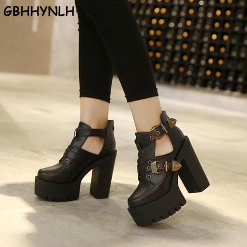 GBHHYNLH Fashion Ankle Boots Platform Shoes Round Toe fall Boots Thick High Heels Punk Boots for Women gothic boots LJA866